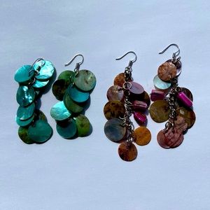 2 Pairs of Vintage Circle Dangle Earrings, Blue & Purple